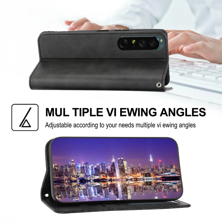 For Sony Xperia 5 IV Cubic Grid Calf Texture Magnetic Leather Phone Case