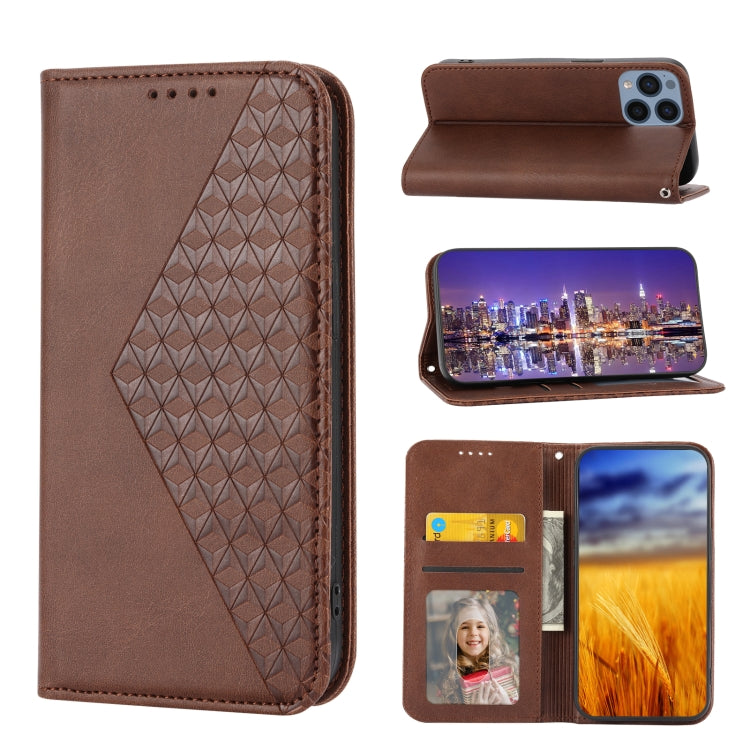 For Sony Xperia 5 IV Cubic Grid Calf Texture Magnetic Leather Phone Case