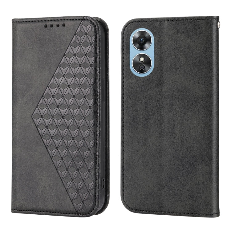 For OPPO A17 4G Cubic Grid Calf Texture Magnetic Leather Phone Case