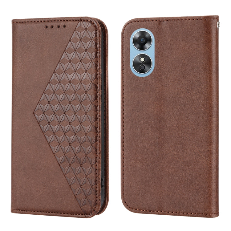 For OPPO A17 4G Cubic Grid Calf Texture Magnetic Leather Phone Case