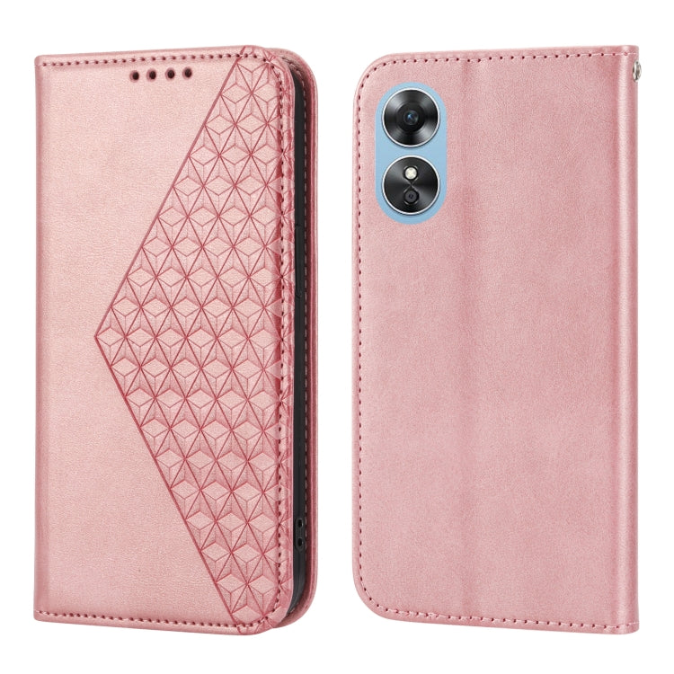 For OPPO A17 4G Cubic Grid Calf Texture Magnetic Leather Phone Case