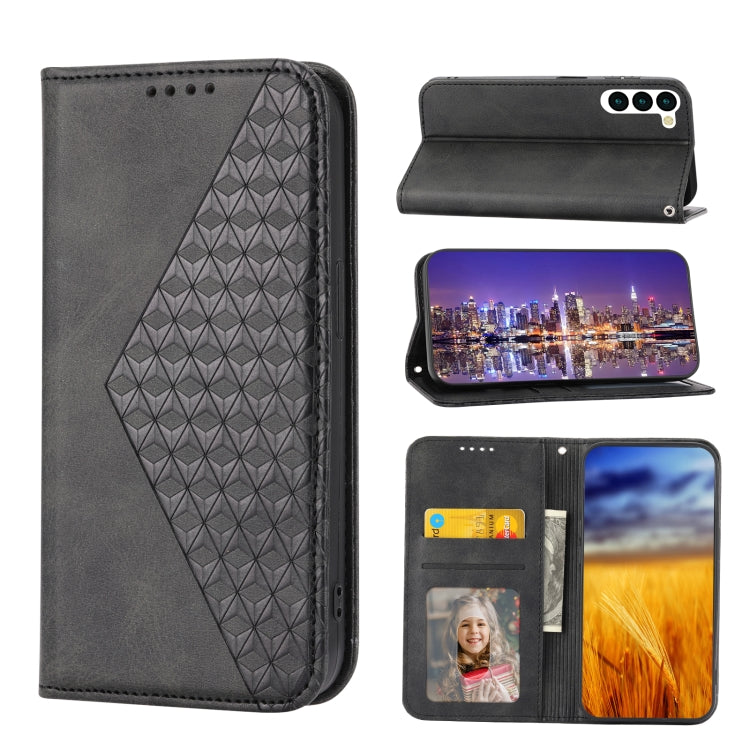 For Samsung Galaxy S23 5G Cubic Grid Calf Texture Magnetic Leather Phone Case