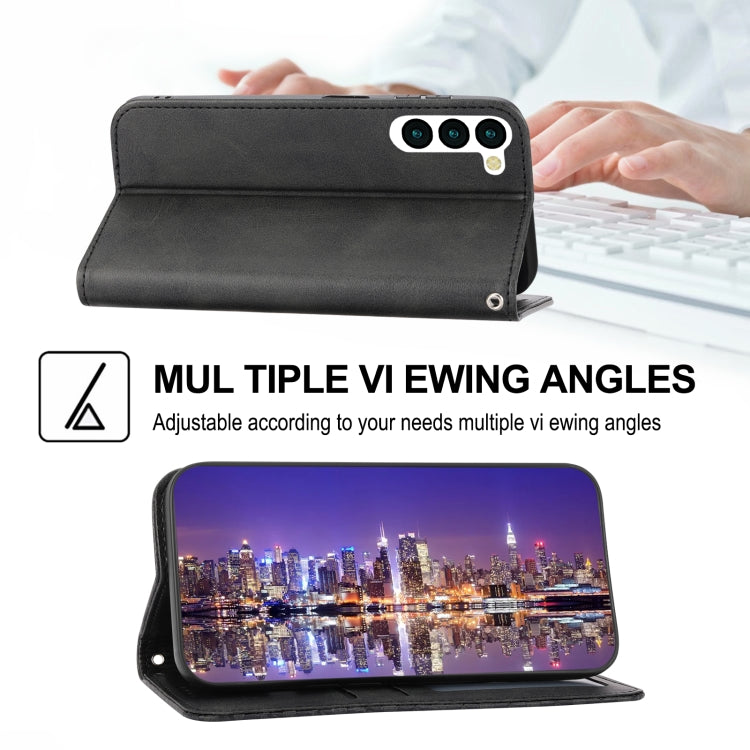 For Samsung Galaxy S23 5G Cubic Grid Calf Texture Magnetic Leather Phone Case