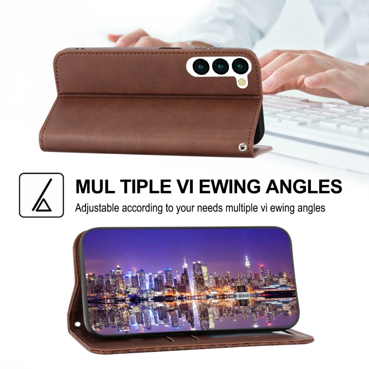 For Samsung Galaxy S23 5G Cubic Grid Calf Texture Magnetic Leather Phone Case