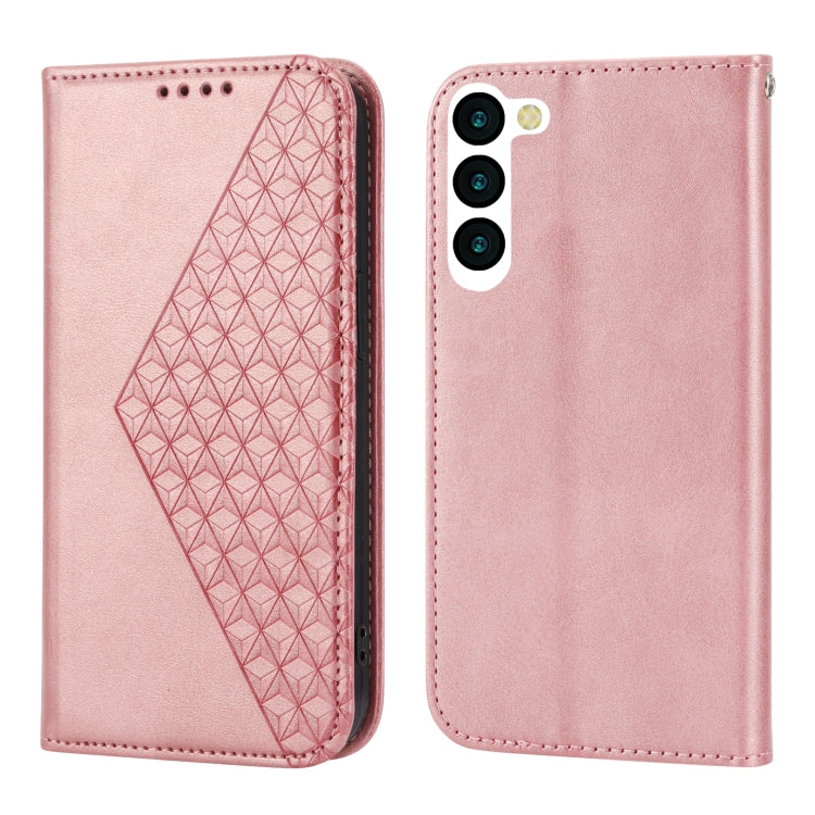 For Samsung Galaxy S23 5G Cubic Grid Calf Texture Magnetic Leather Phone Case
