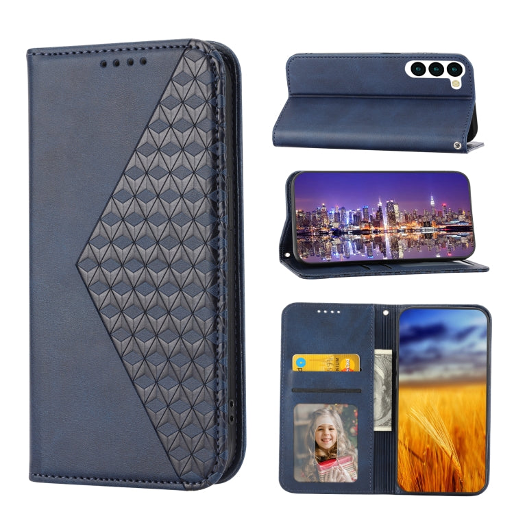 For Samsung Galaxy S23 5G Cubic Grid Calf Texture Magnetic Leather Phone Case