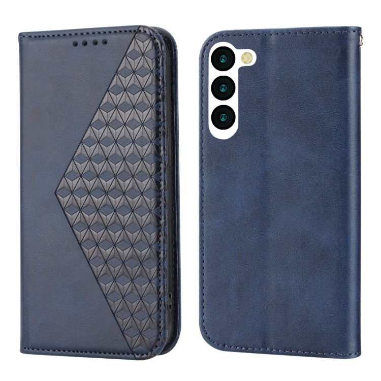 For Samsung Galaxy S23 5G Cubic Grid Calf Texture Magnetic Leather Phone Case