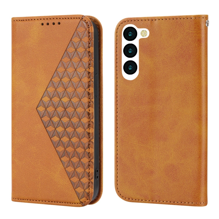For Samsung Galaxy S23 5G Cubic Grid Calf Texture Magnetic Leather Phone Case