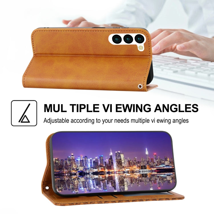 For Samsung Galaxy S23 5G Cubic Grid Calf Texture Magnetic Leather Phone Case