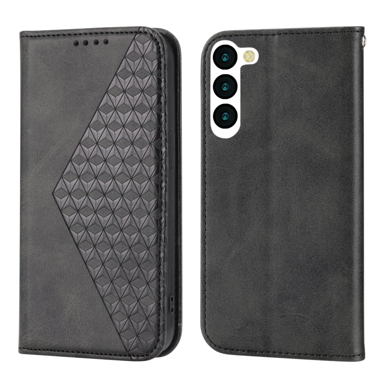 For Samsung Galaxy S23+ 5G Cubic Grid Calf Texture Magnetic Leather Phone Case