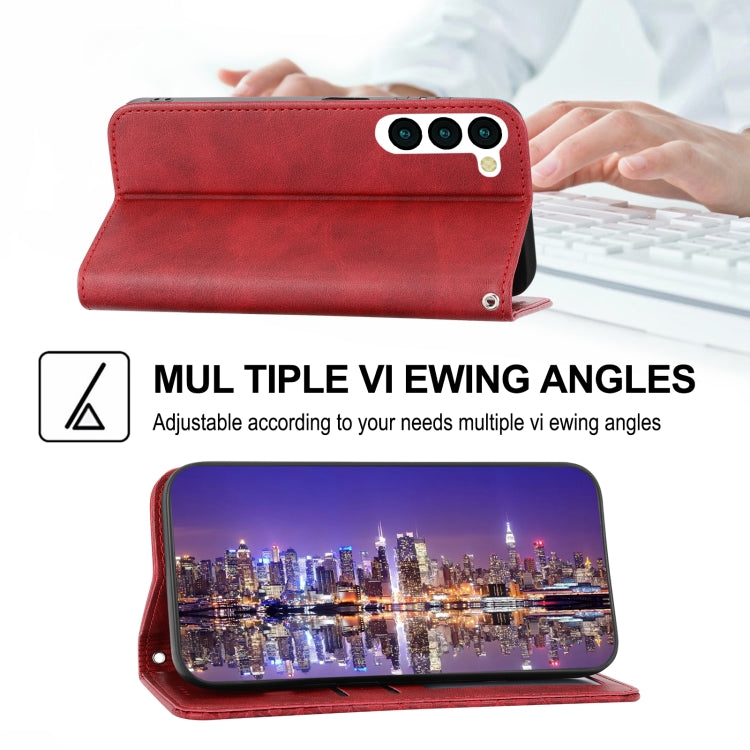For Samsung Galaxy S23+ 5G Cubic Grid Calf Texture Magnetic Leather Phone Case