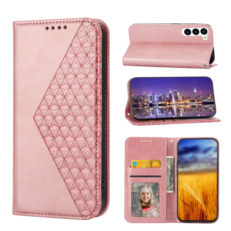 For Samsung Galaxy S23+ 5G Cubic Grid Calf Texture Magnetic Leather Phone Case