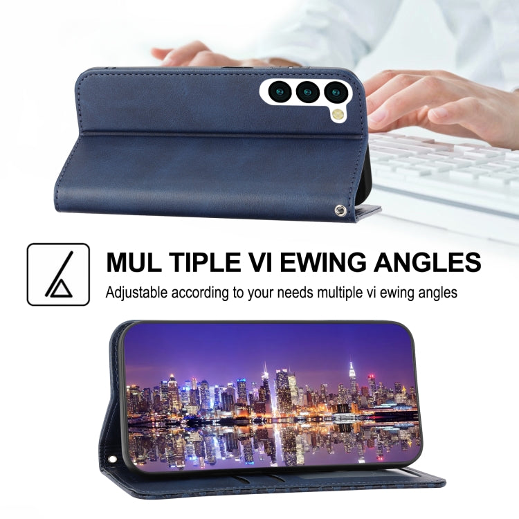 For Samsung Galaxy S23+ 5G Cubic Grid Calf Texture Magnetic Leather Phone Case