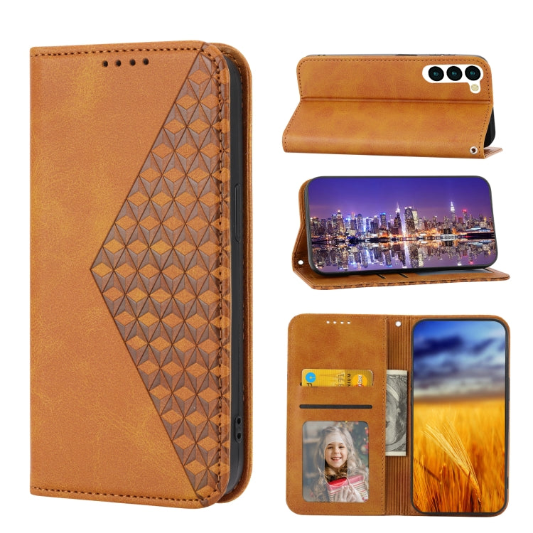 For Samsung Galaxy S23+ 5G Cubic Grid Calf Texture Magnetic Leather Phone Case