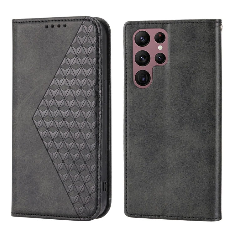 For Samsung Galaxy S23 Ultra 5G Cubic Grid Calf Texture Magnetic Leather Phone Case