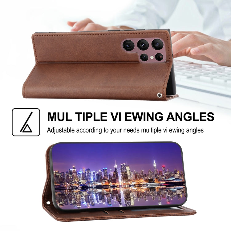 For Samsung Galaxy S23 Ultra 5G Cubic Grid Calf Texture Magnetic Leather Phone Case