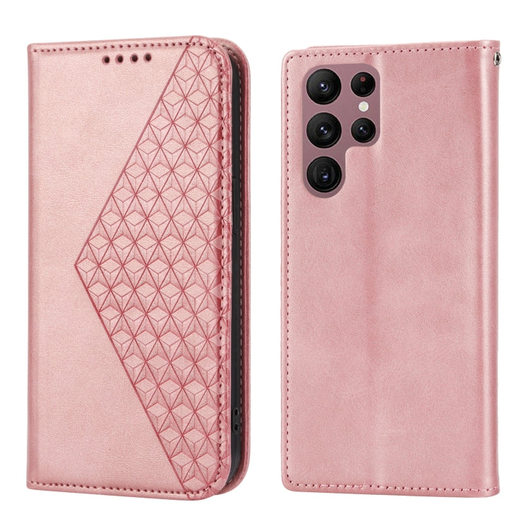 For Samsung Galaxy S23 Ultra 5G Cubic Grid Calf Texture Magnetic Leather Phone Case