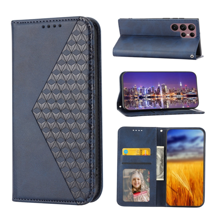 For Samsung Galaxy S23 Ultra 5G Cubic Grid Calf Texture Magnetic Leather Phone Case