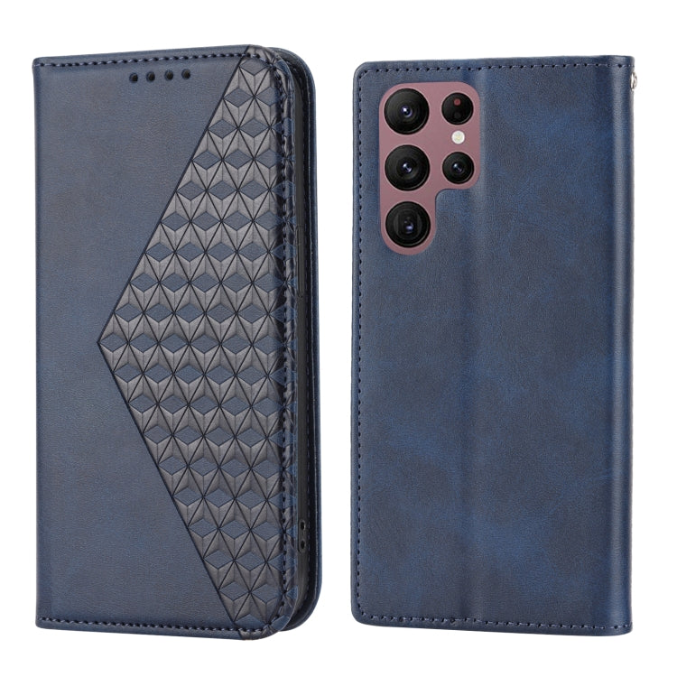For Samsung Galaxy S23 Ultra 5G Cubic Grid Calf Texture Magnetic Leather Phone Case