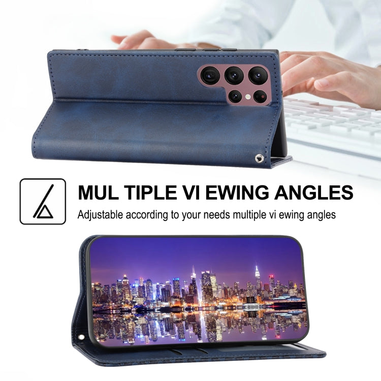 For Samsung Galaxy S23 Ultra 5G Cubic Grid Calf Texture Magnetic Leather Phone Case