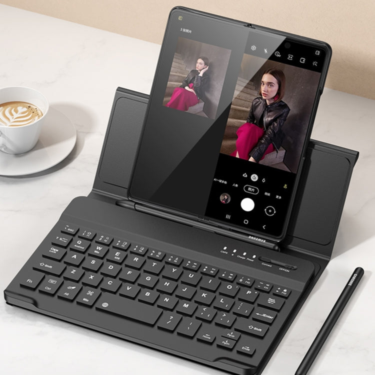 For Samsung Galaxy Z Fold4 GKK Magnetic Folding Bluetooth Keyboard Leather Case(Dark Green)