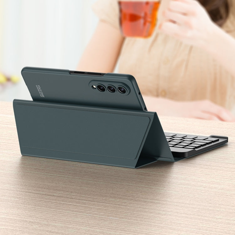 For Samsung Galaxy Z Fold4 GKK Magnetic Folding Bluetooth Keyboard Leather Case(Dark Green)