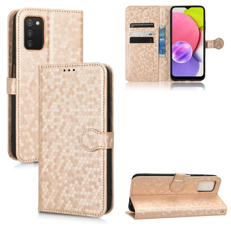 For Samsung Galaxy A03s 164.2mm Honeycomb Dot Texture Leather Phone Case