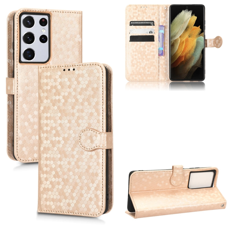 For Samsung Galaxy S21 Ultra 5G Honeycomb Dot Texture Leather Phone Case
