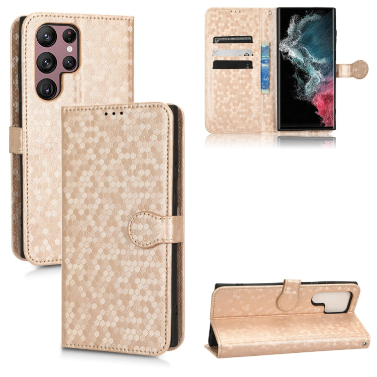 For Samsung Galaxy S22 Ultra 5G Honeycomb Dot Texture Leather Phone Case