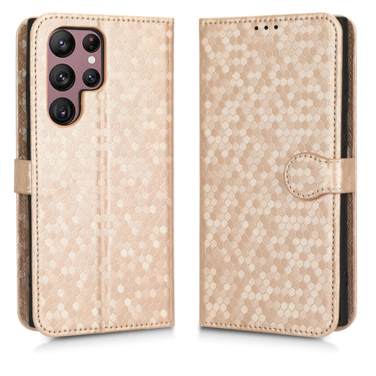 For Samsung Galaxy S22 Ultra 5G Honeycomb Dot Texture Leather Phone Case