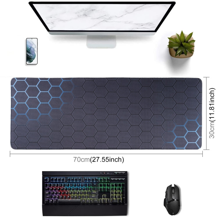 Anti-Slip Rubber Cloth Surface Game Mouse Mat Keyboard Pad, Size:70 x 30 x 0.2cm(Blue Honeycomb)