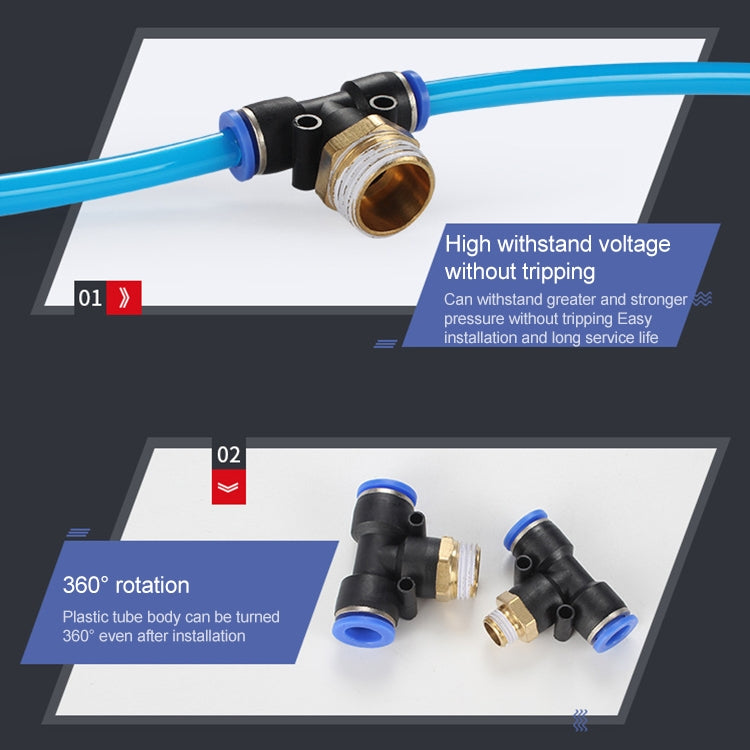 PB6-02 LAIZE 10pcs Plastic T-type Tee Male Thread Pneumatic Quick Connector