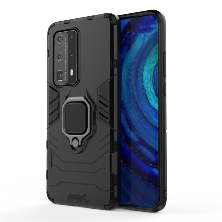 For Huawei P40 PC + TPU Shockproof Protective Case with Magnetic Ring Holder(Black)