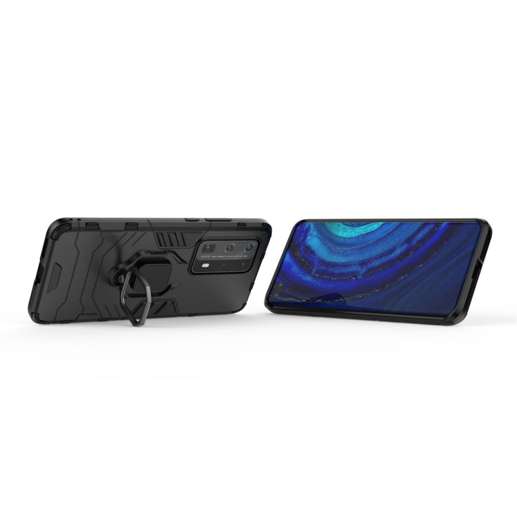 For Huawei P40 PC + TPU Shockproof Protective Case with Magnetic Ring Holder(Black)