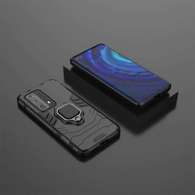 For Huawei P40 PC + TPU Shockproof Protective Case with Magnetic Ring Holder(Black)