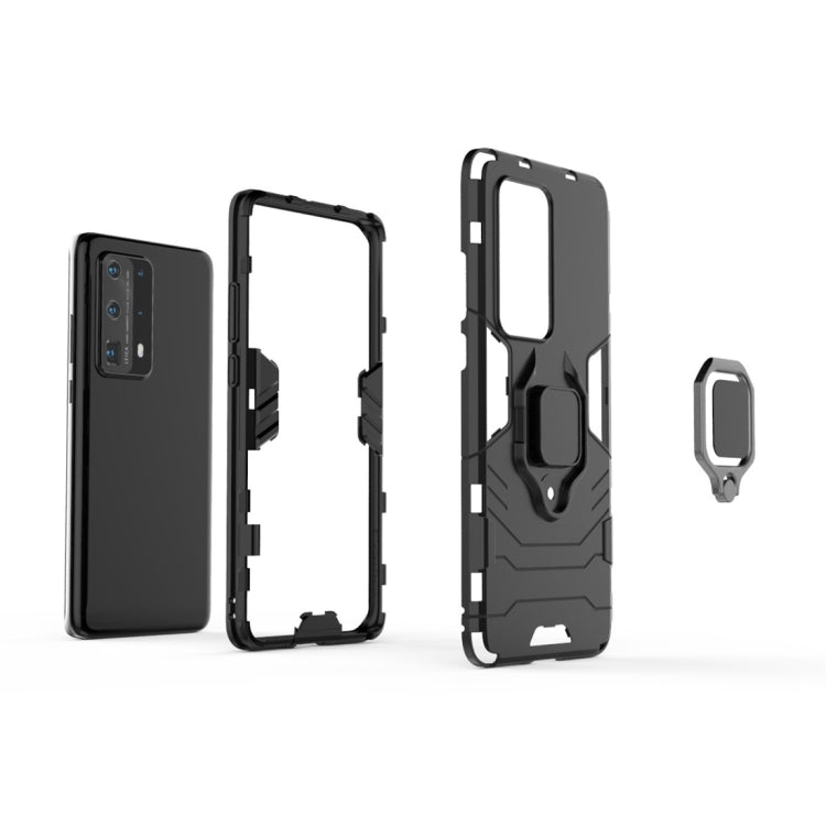 For Huawei P40 Pro PC + TPU Shockproof Protective Case with Magnetic Ring Holder(Black)