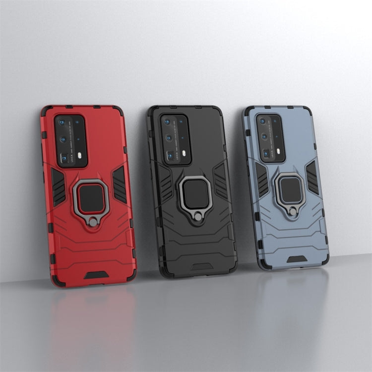 For Huawei P40 Pro PC + TPU Shockproof Protective Case with Magnetic Ring Holder(Black)