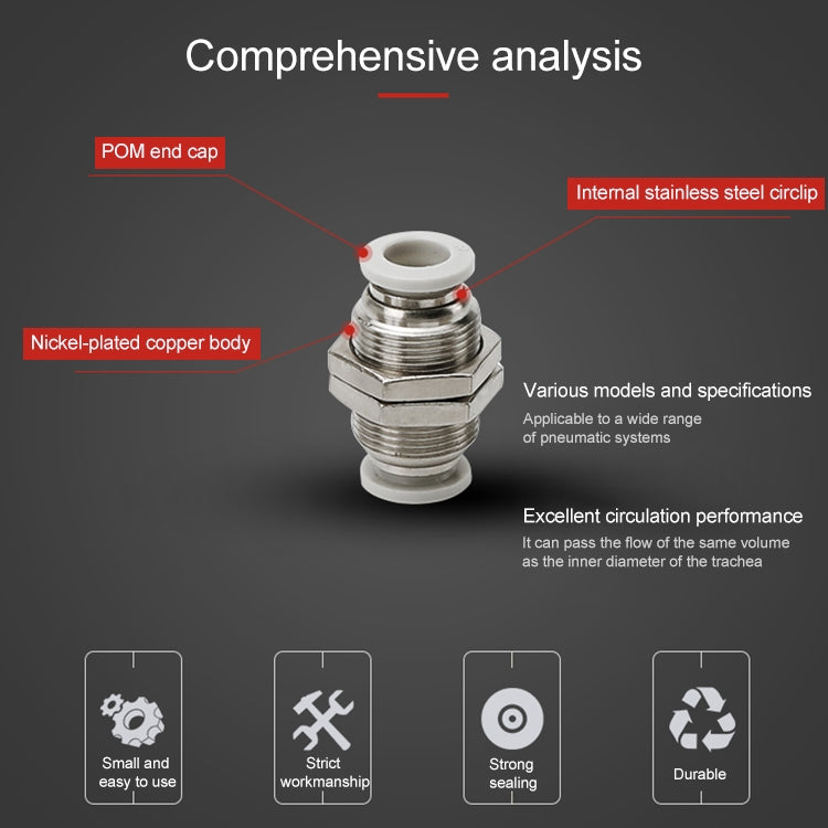 PM-8 LAIZE PM Bulkhead Straight Pneumatic Quick Fitting Connector