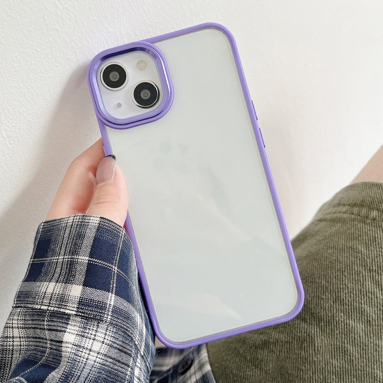 For iPhone 14 Clear Acrylic Soft TPU Phone Case with Metal Button