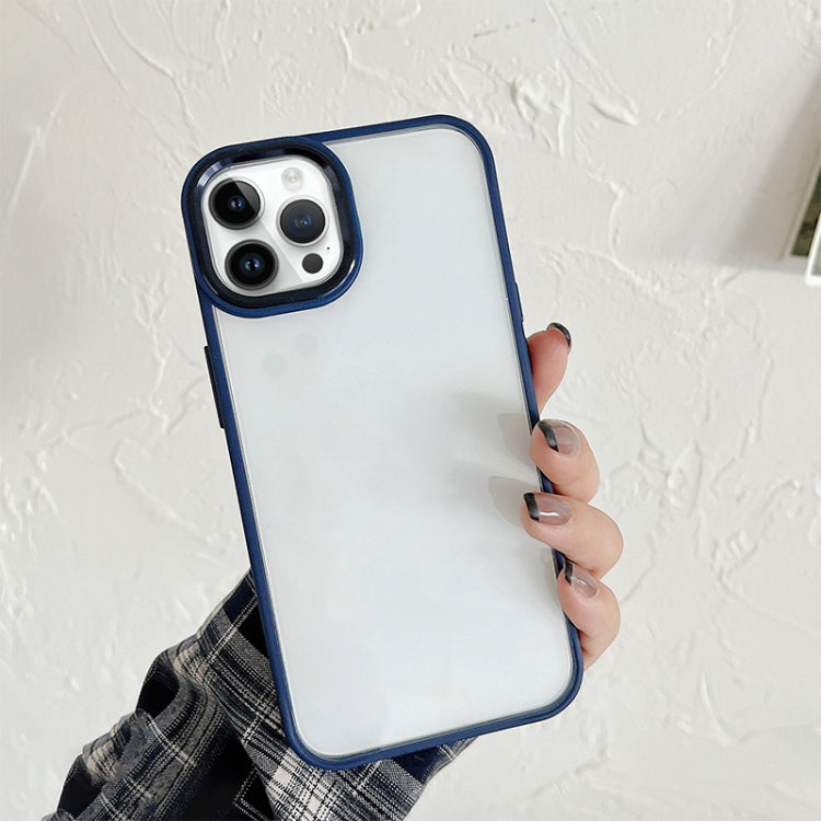 For iPhone 14 Pro Clear Acrylic Soft TPU Phone Case with Metal Button