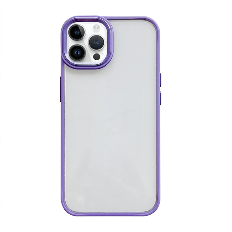 For iPhone 14 Pro Clear Acrylic Soft TPU Phone Case with Metal Button