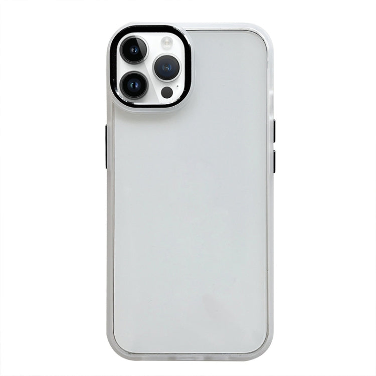 For iPhone 14 Pro Clear Acrylic Soft TPU Phone Case with Metal Button