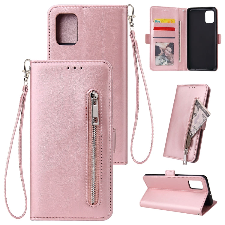 For Galaxy A51 Multifunctional Horizontal Flip Leather Case, with Nine Card Slot & Holder & Double Zip Wallett & Photo Frame & Lanyard