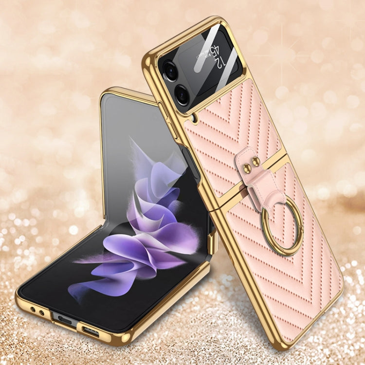 For Samsung Galaxy Z Flip3 5G GKK V-shaped Pattern Electroplated Leather Phone Case with Ring Holder