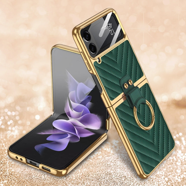 For Samsung Galaxy Z Flip4 GKK V-shaped Pattern Electroplated Leather Phone Case with Ring Holder