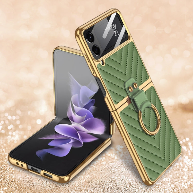 For Samsung Galaxy Z Flip4 GKK V-shaped Pattern Electroplated Leather Phone Case with Ring Holder
