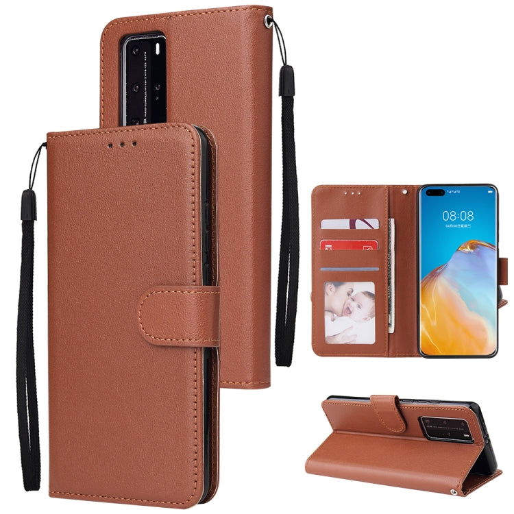 For Huawei P40 Pro Multifunctional Horizontal Flip Leather Case, with Three Card Slot & Holder & Double Zip Wallett & Photo Frame & Lanyard