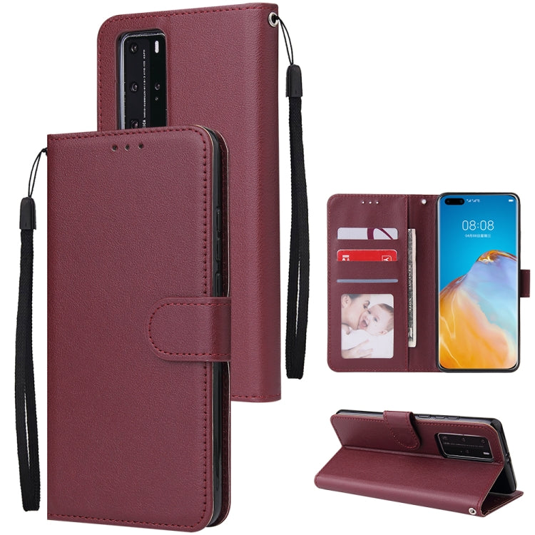 For Huawei P40 Pro Multifunctional Horizontal Flip Leather Case, with Three Card Slot & Holder & Double Zip Wallett & Photo Frame & Lanyard