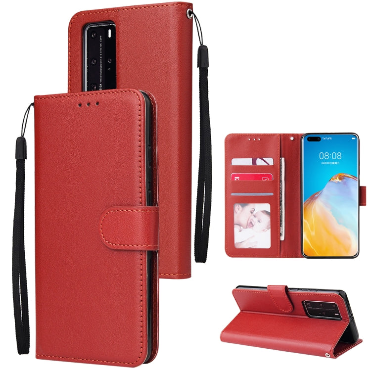 For Huawei P40 Pro Multifunctional Horizontal Flip Leather Case, with Three Card Slot & Holder & Double Zip Wallett & Photo Frame & Lanyard