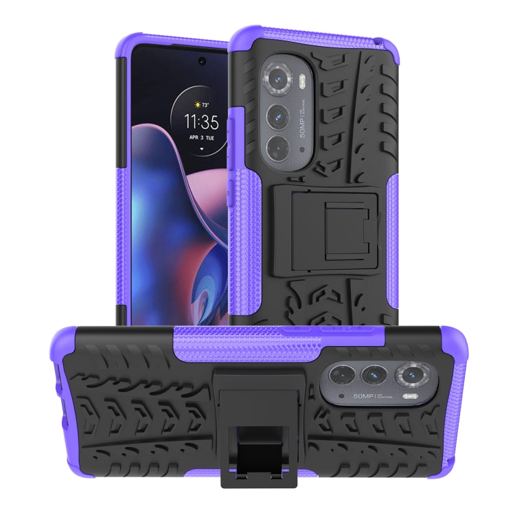 For Motorola Edge 2022 Tire Texture TPU + PC Phone Case with Holder
